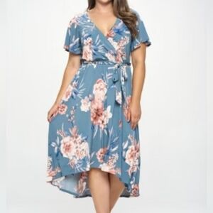 Xhilaration Faux Wrap Blue Floral Dress